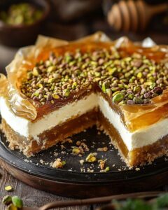 Honey Pistachio Baklava Cheesecake